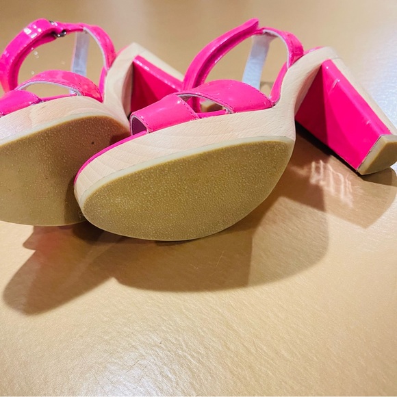 Theory Bubblegum Pink Patent Leather Platform Block Heel Women’s 36.5 - Picture 4 of 8